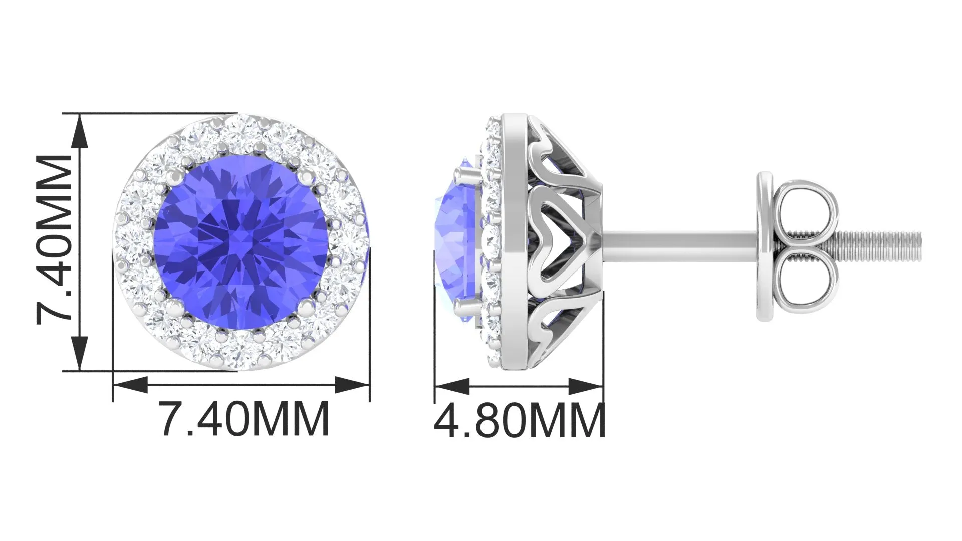 Real Tanzanite Halo Stud Earrings with Dimaond