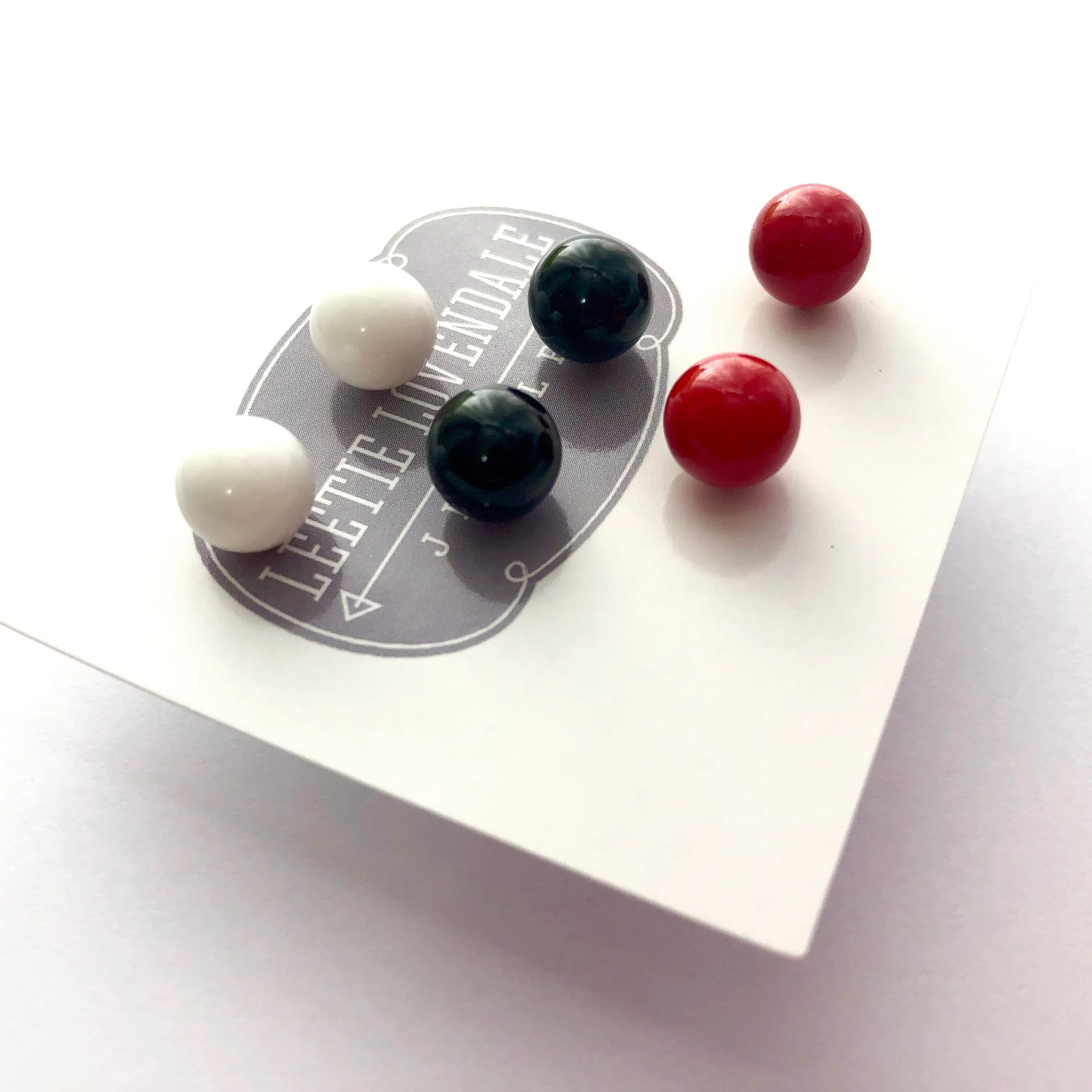 Red Black and White Stud Earring Set | 8mm Vintage Lucite Triple Studs Set