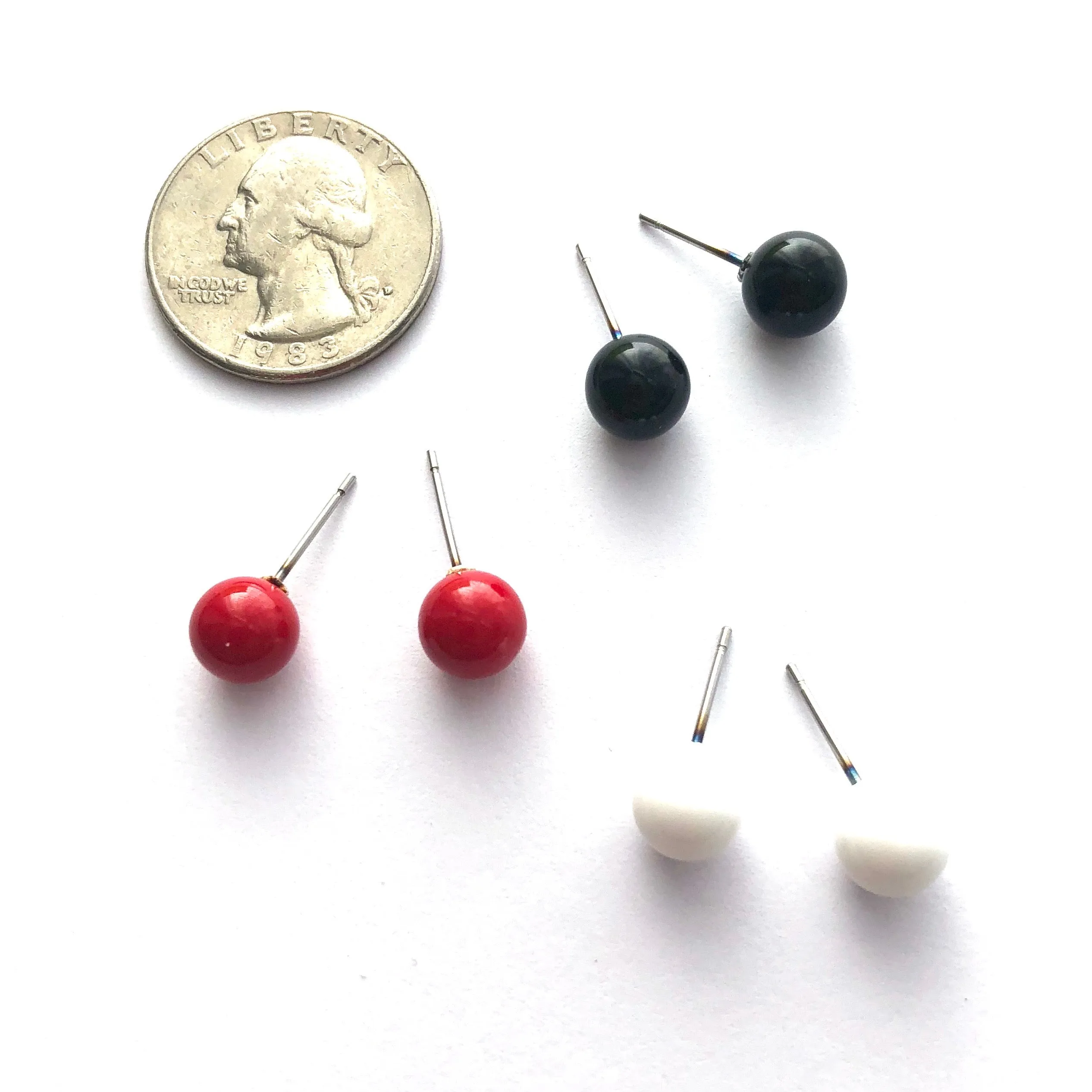 Red Black and White Stud Earring Set | 8mm Vintage Lucite Triple Studs Set