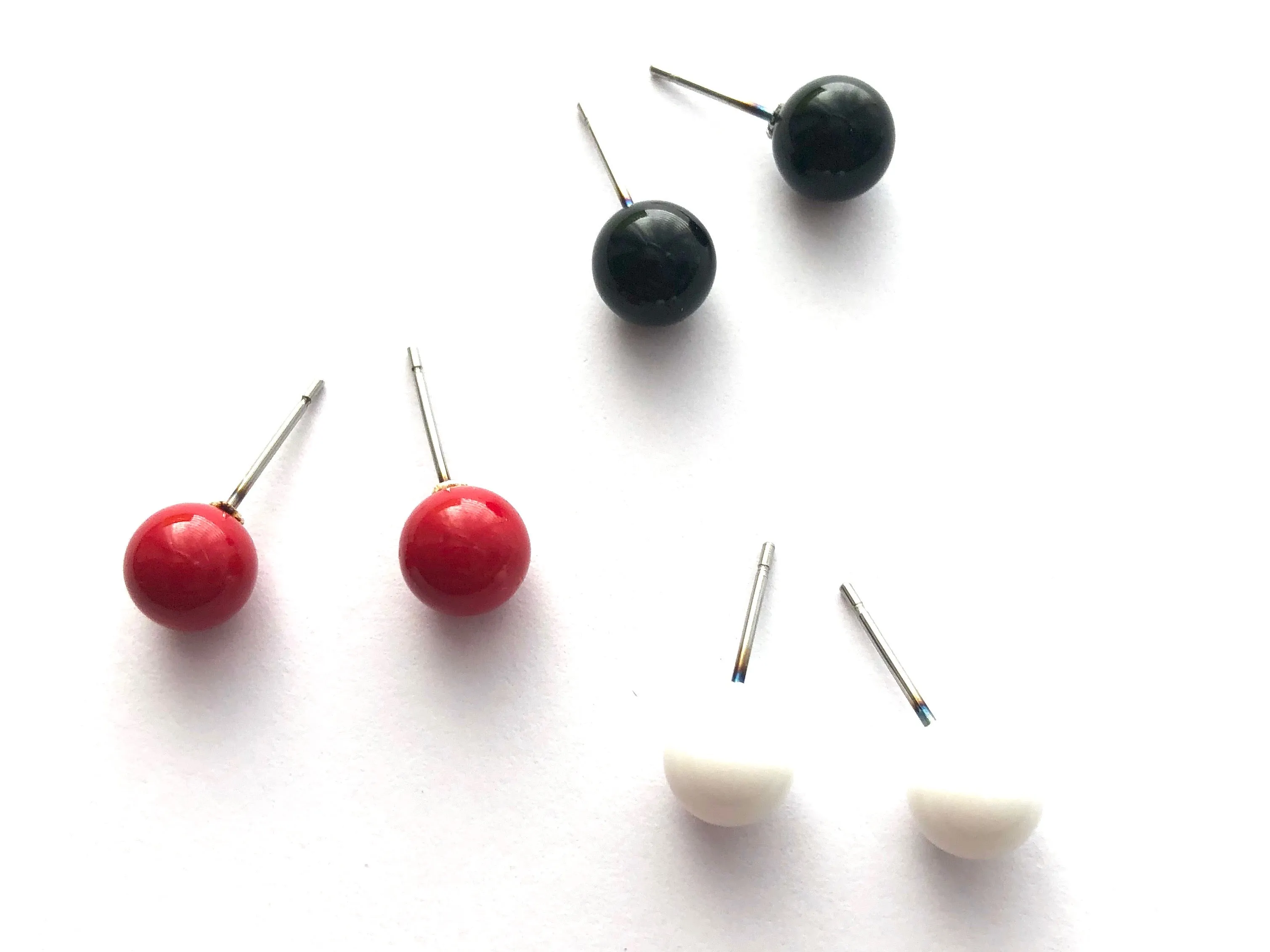 Red Black and White Stud Earring Set | 8mm Vintage Lucite Triple Studs Set