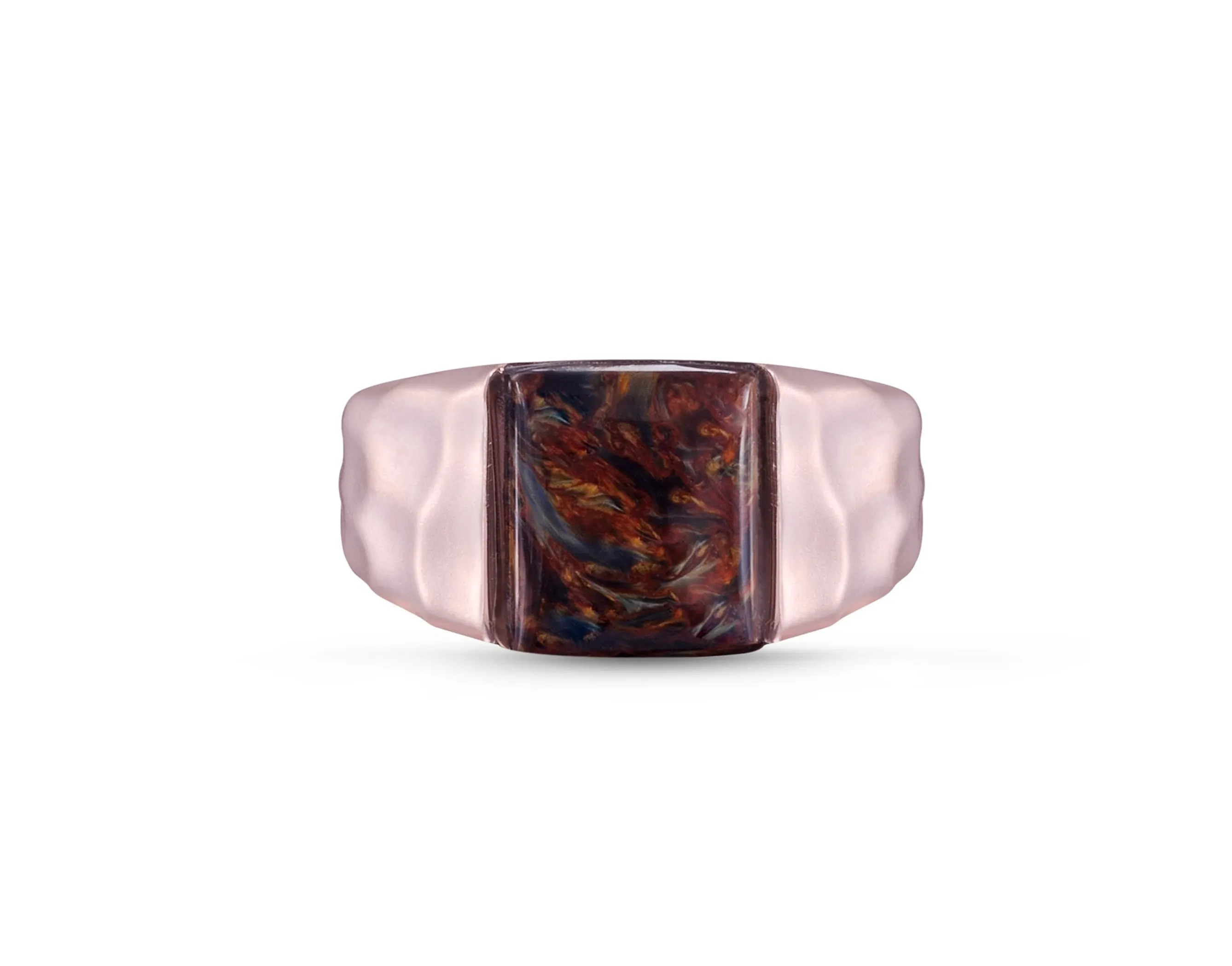 Red Pietersite Stone Signet Ring in 14K Rose Gold Plated Sterling Silver