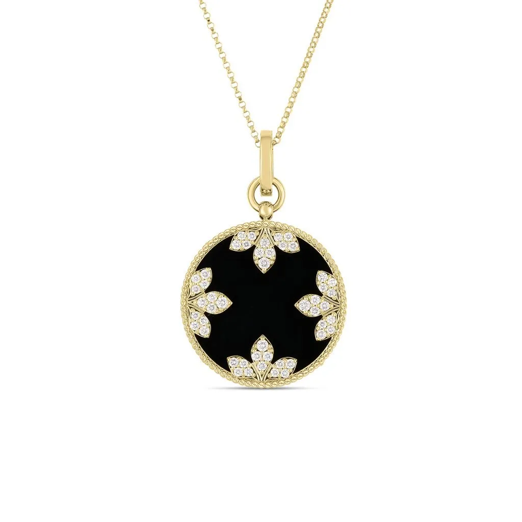 Roberto Coin 18k Yellow Gold Black Jade and Diamond Medallion Necklace