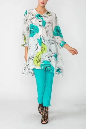 Rose Print Long Tunic Top