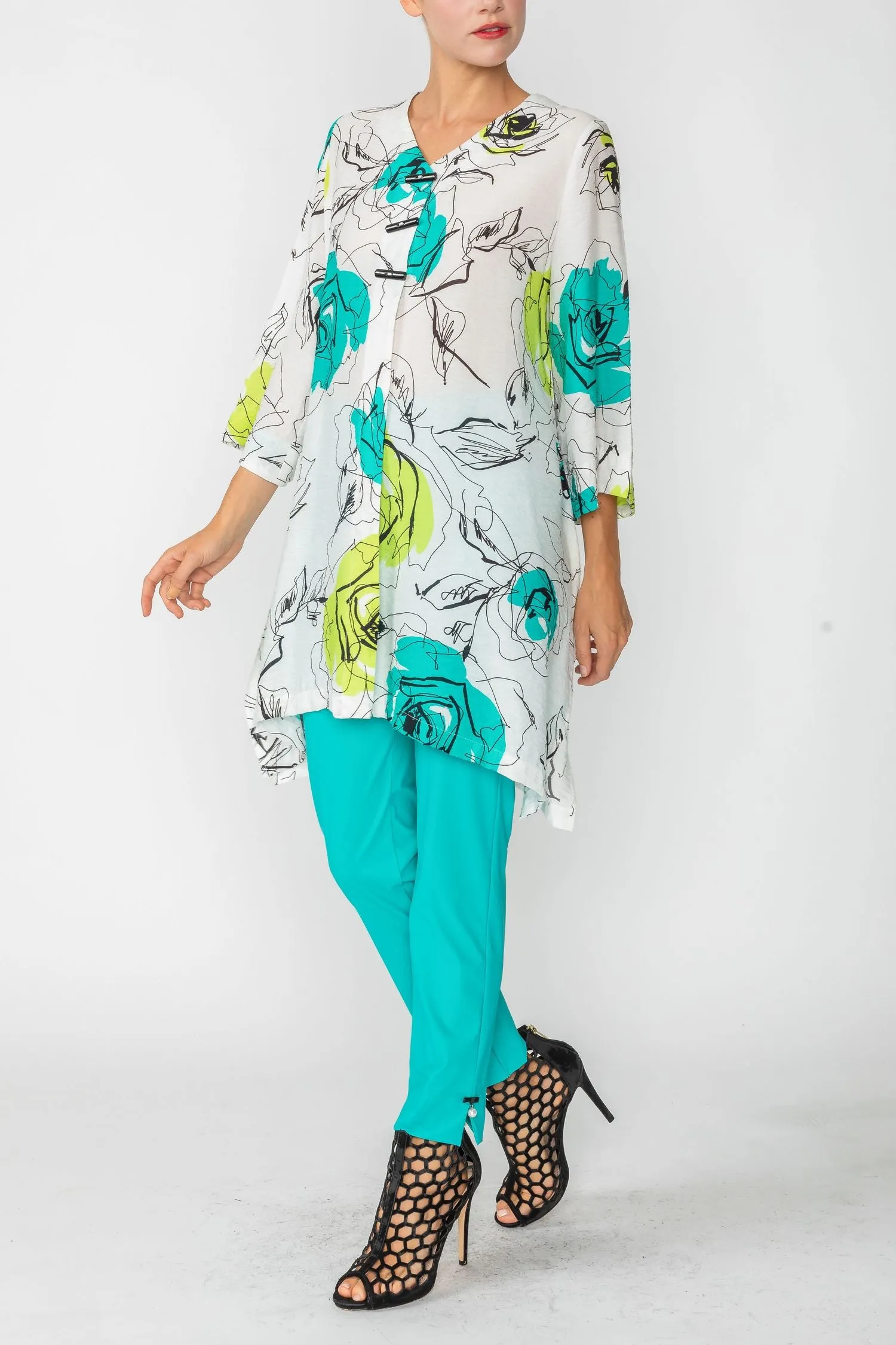 Rose Print Long Tunic Top