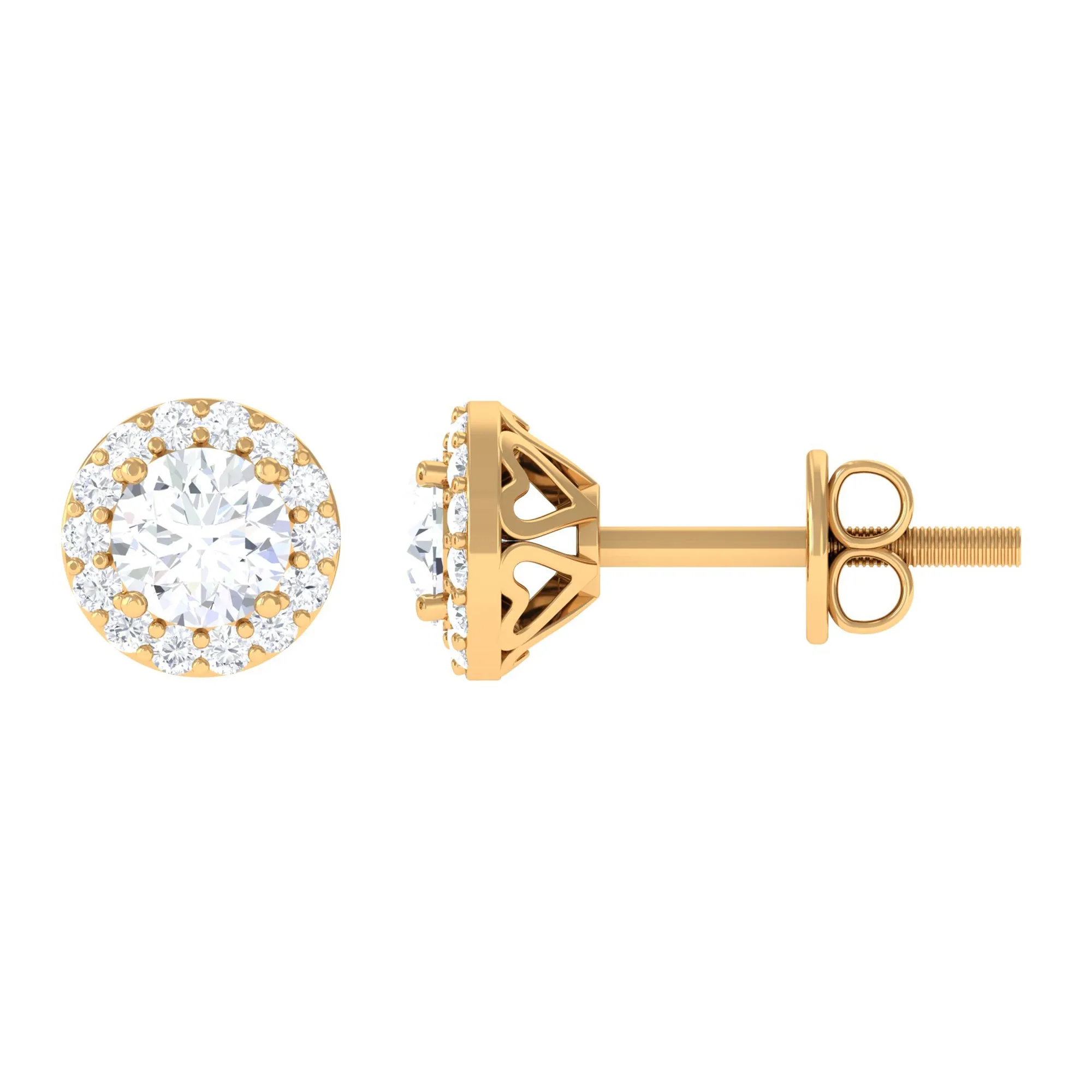 Round Certified Moissanite Halo Stud Earrings