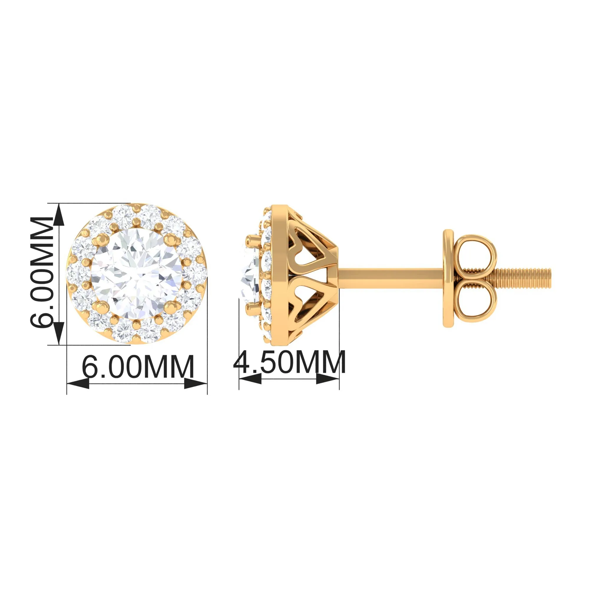 Round Certified Moissanite Halo Stud Earrings