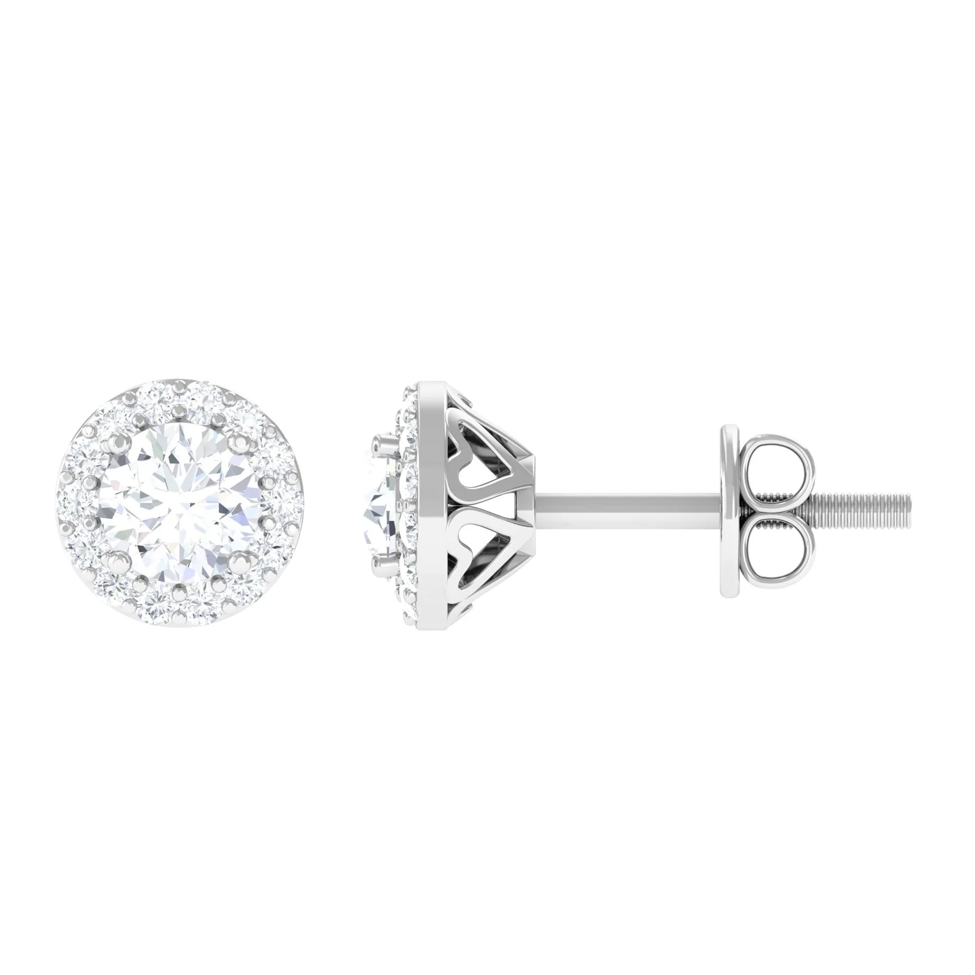 Round Certified Moissanite Halo Stud Earrings