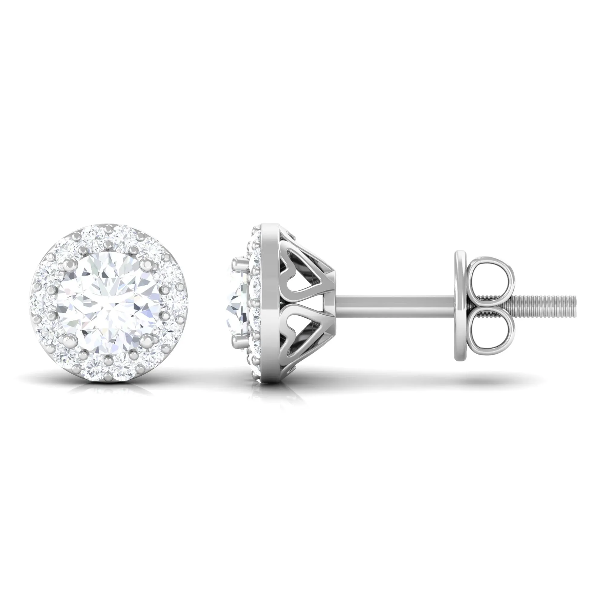 Round Certified Moissanite Halo Stud Earrings