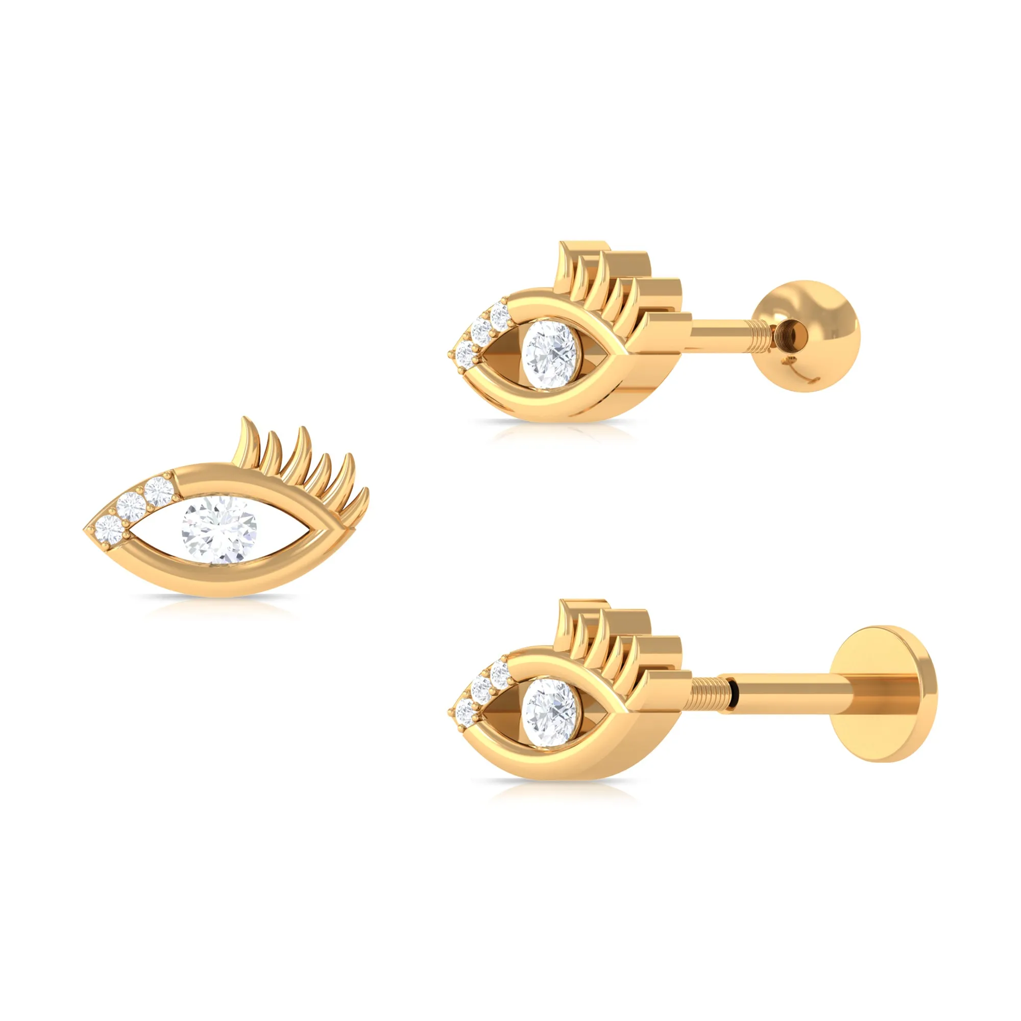 Round Moissanite Gold Evil Eye Cartilage Earring