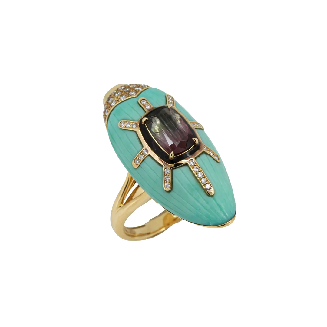 Scarab Turquoise Ring with Watermelon Tourmaline