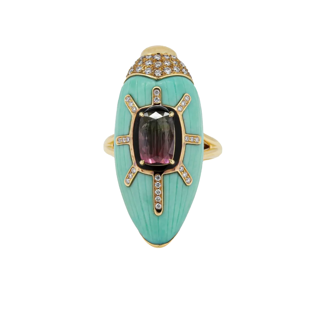 Scarab Turquoise Ring with Watermelon Tourmaline