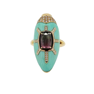 Scarab Turquoise Ring with Watermelon Tourmaline