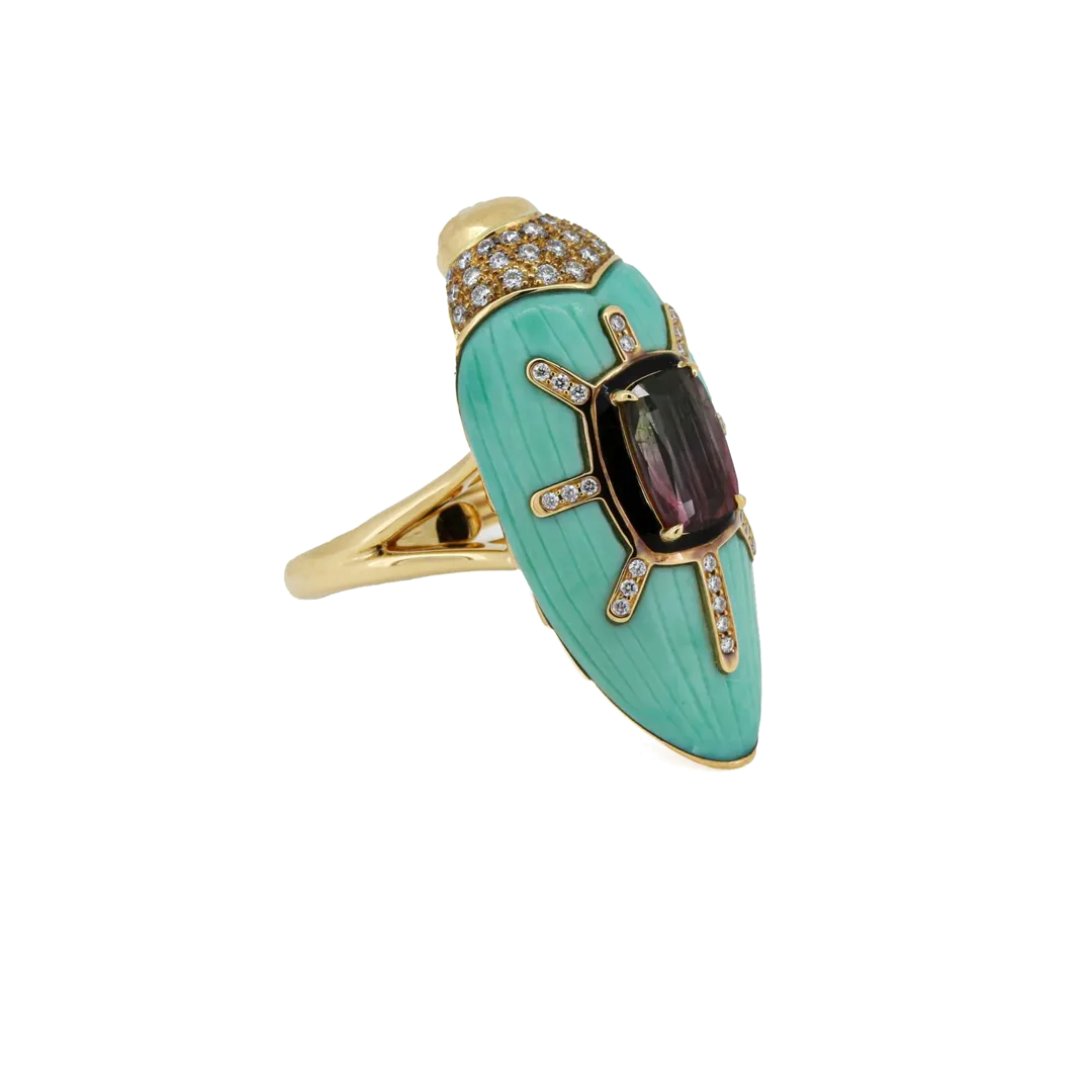 Scarab Turquoise Ring with Watermelon Tourmaline