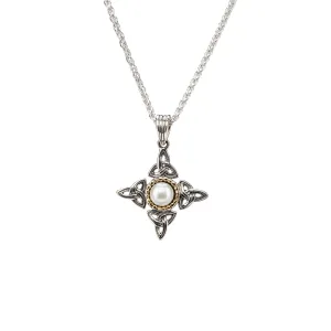 Silver and 10k Gold Aphrodite Small Cross Pendant - White Fresh Water Pearl