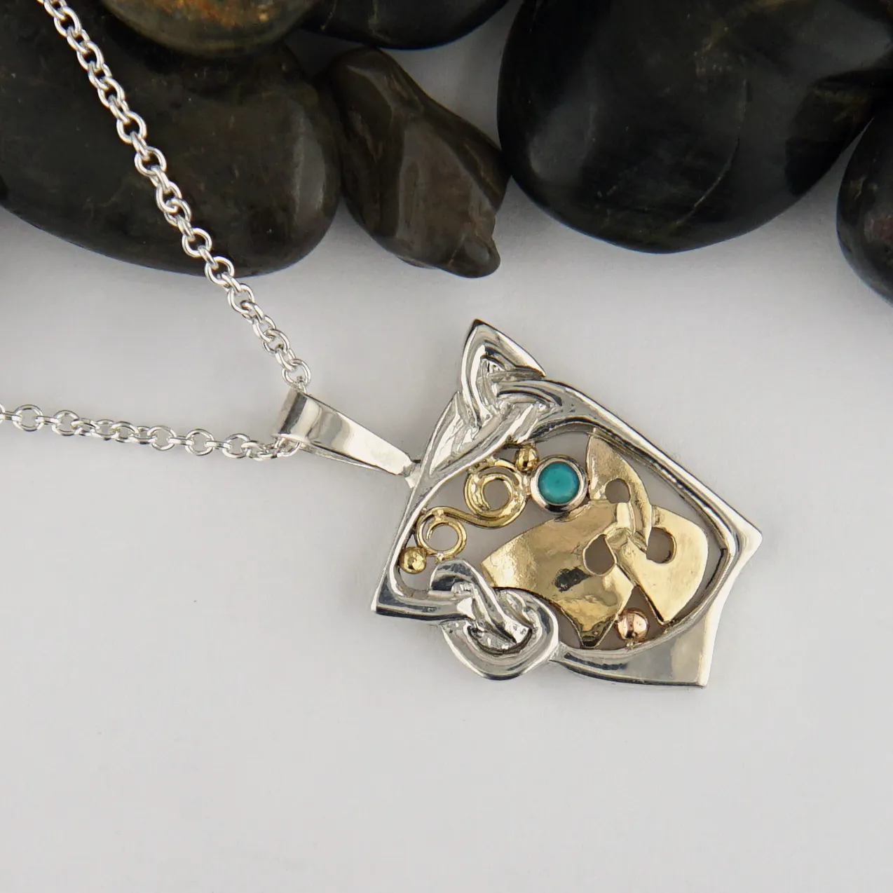 Silver and Gold Turquoise Pendant