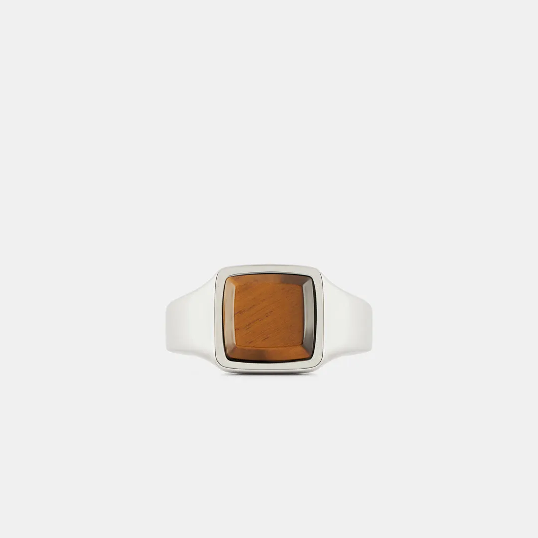 Silver Cushion Tigers Eye Ring