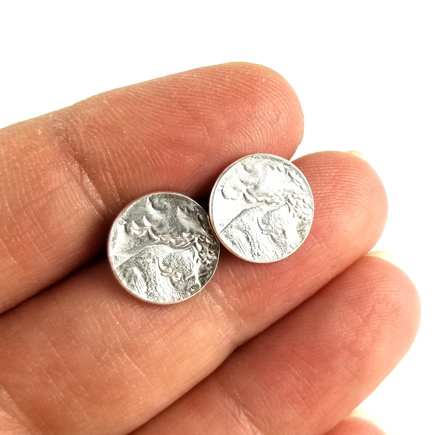 Silver Yellowstone National Park Quarter Punch Out Stud Earrings