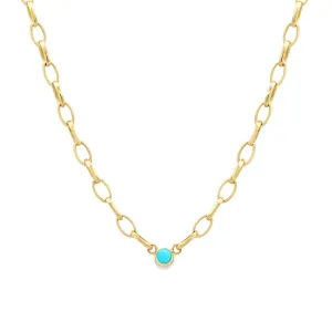 Small Edith Link Necklace with Turquoise Bezel Accent