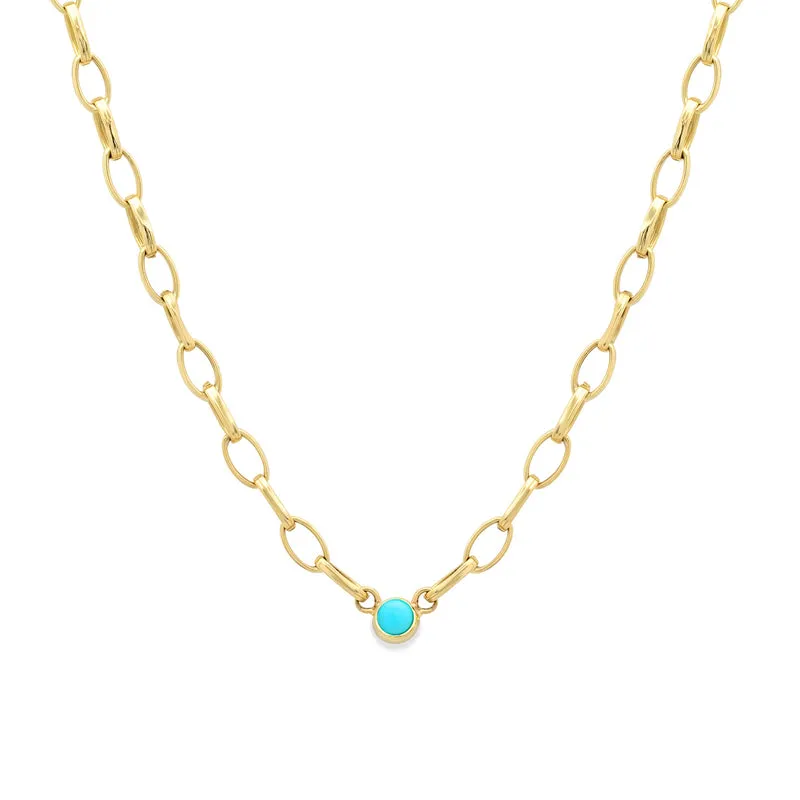 Small Edith Link Necklace with Turquoise Bezel Accent