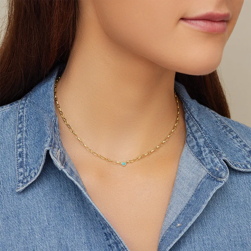 Small Edith Link Necklace with Turquoise Bezel Accent