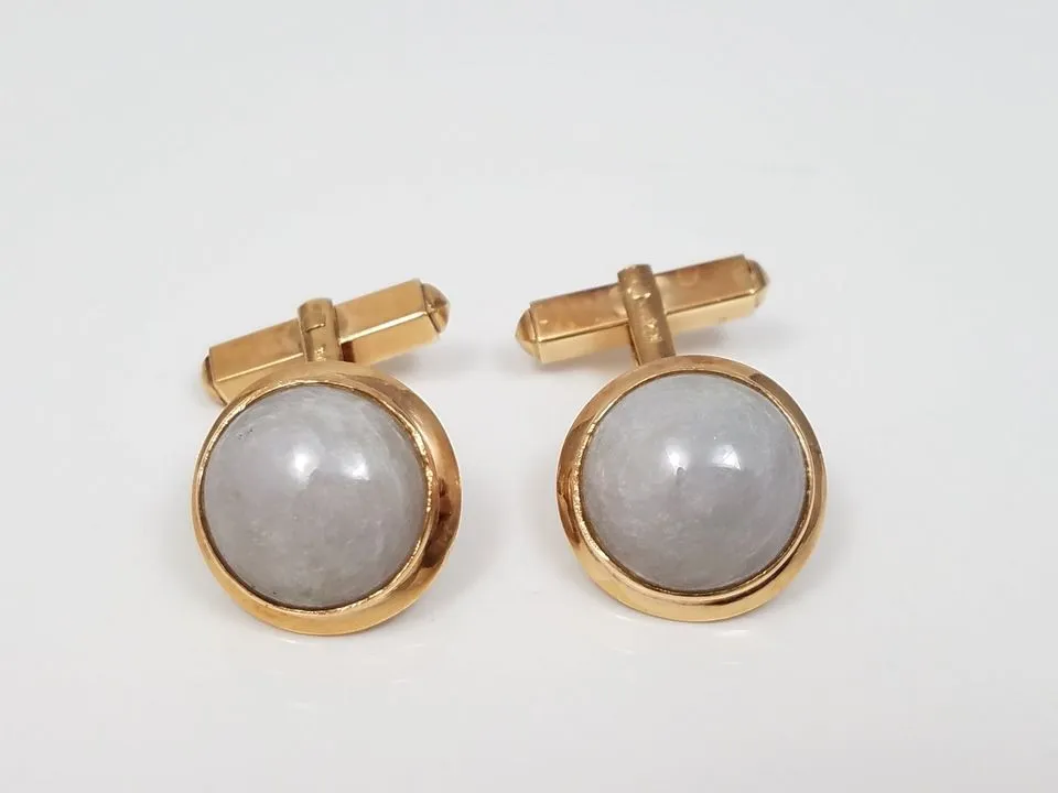 Soothing 14k Yellow Gold Natural Jade Cufflinks