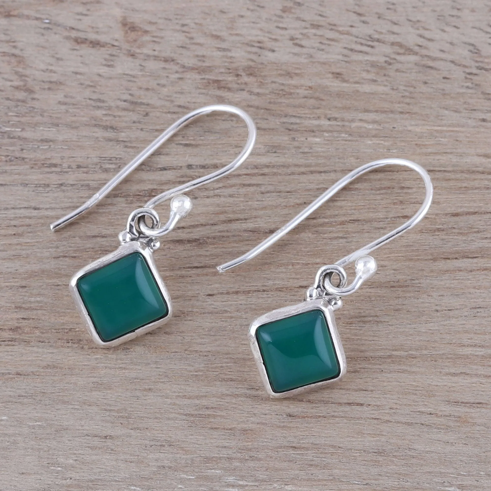 Square Green Onyx Dangle Earrings from India - Happy Kites in Green | NOVICA