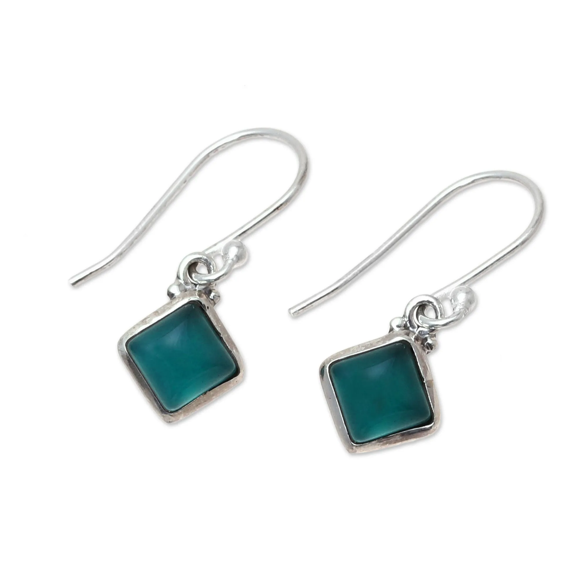 Square Green Onyx Dangle Earrings from India - Happy Kites in Green | NOVICA