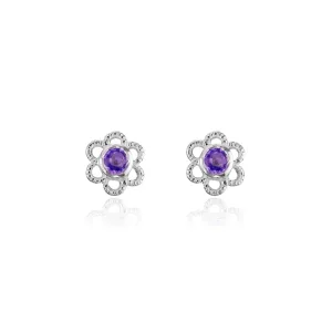 STERLING SILVER 2.5MM AMETHYST FLOWER STUD EARRINGS