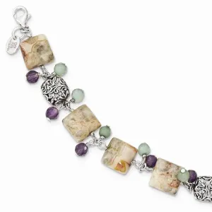 Sterling Silver Amethyst Green Agate  Bracelet