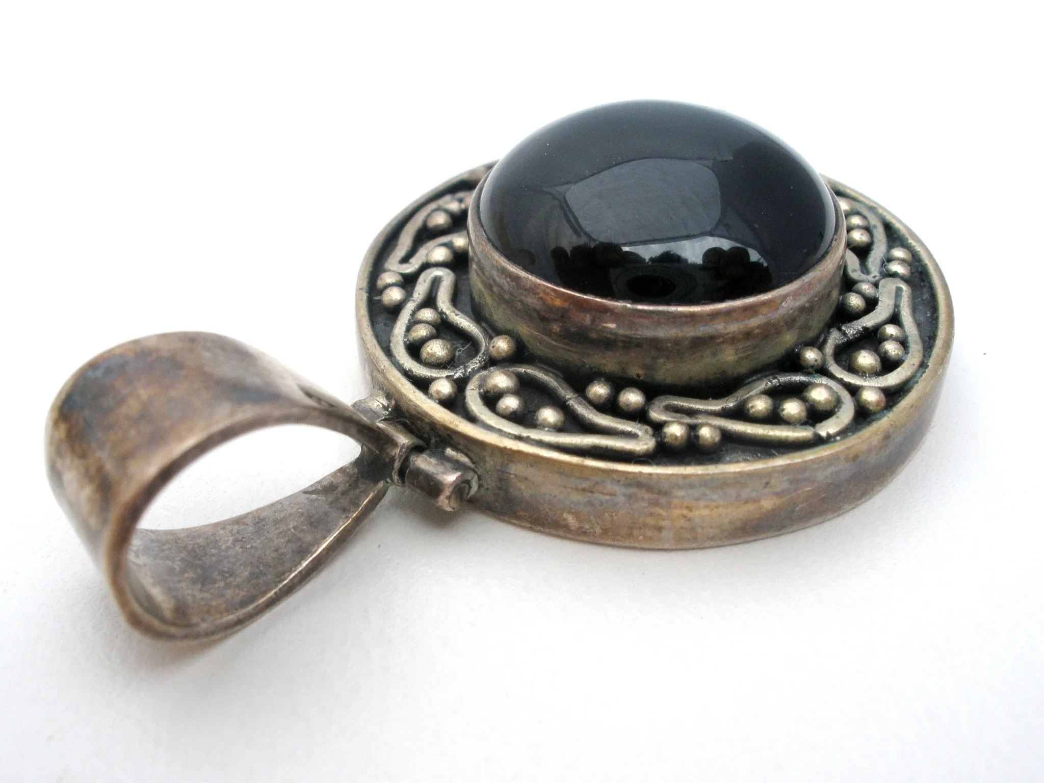 Sterling Silver Black Onyx Pendant Slide Vintage