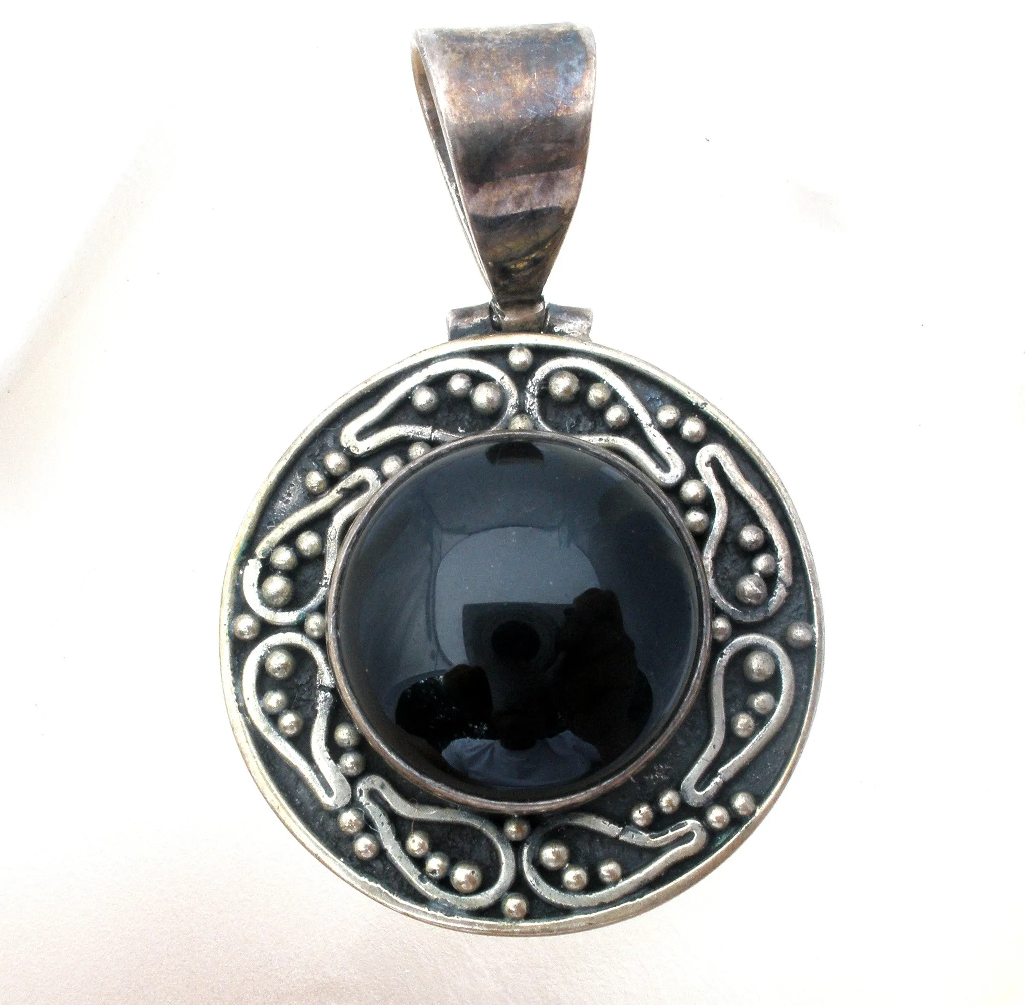 Sterling Silver Black Onyx Pendant Slide Vintage