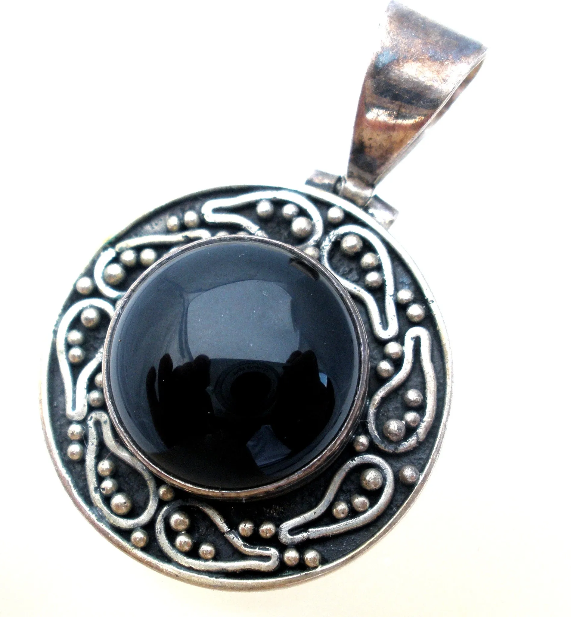 Sterling Silver Black Onyx Pendant Slide Vintage