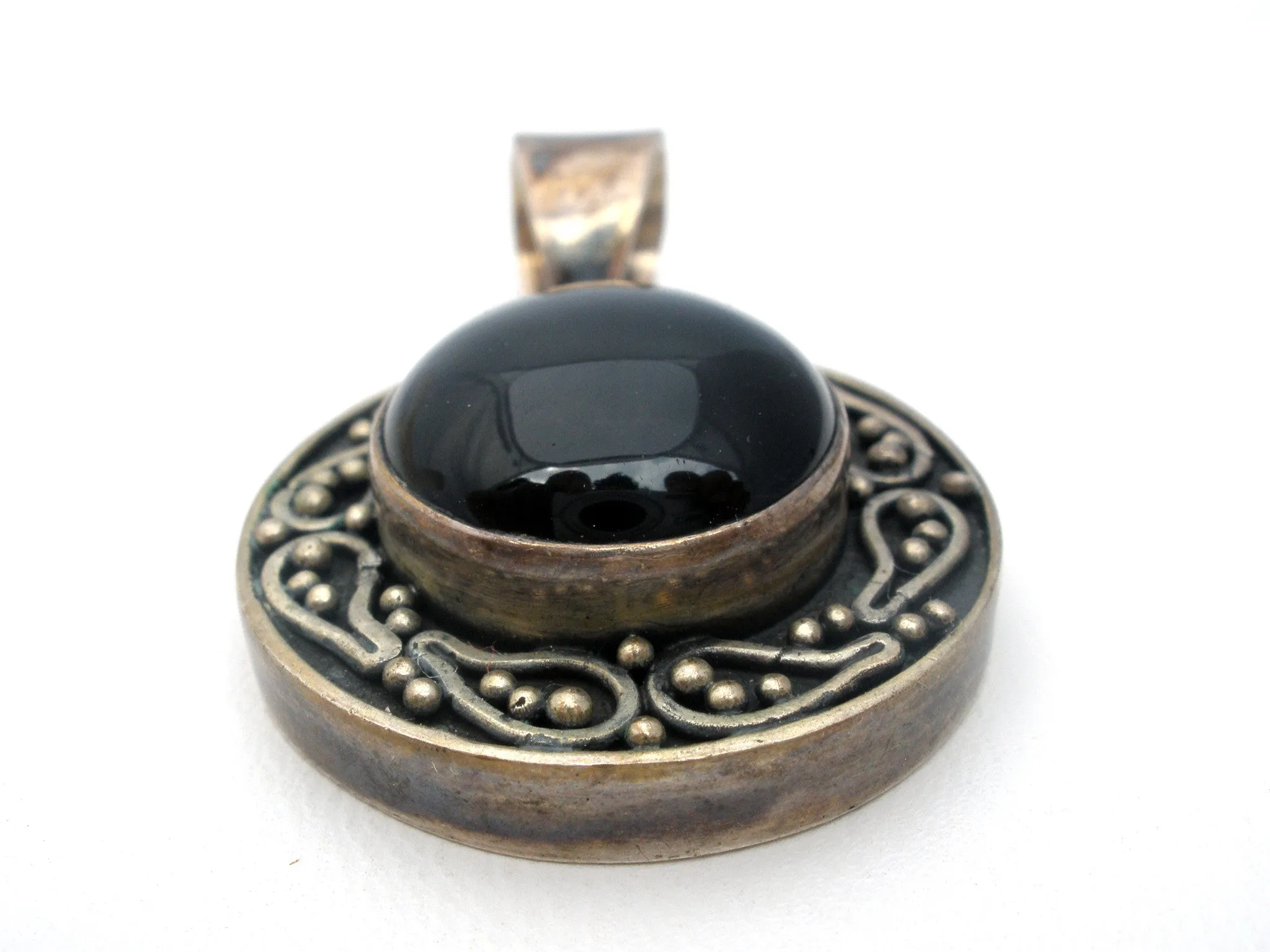 Sterling Silver Black Onyx Pendant Slide Vintage