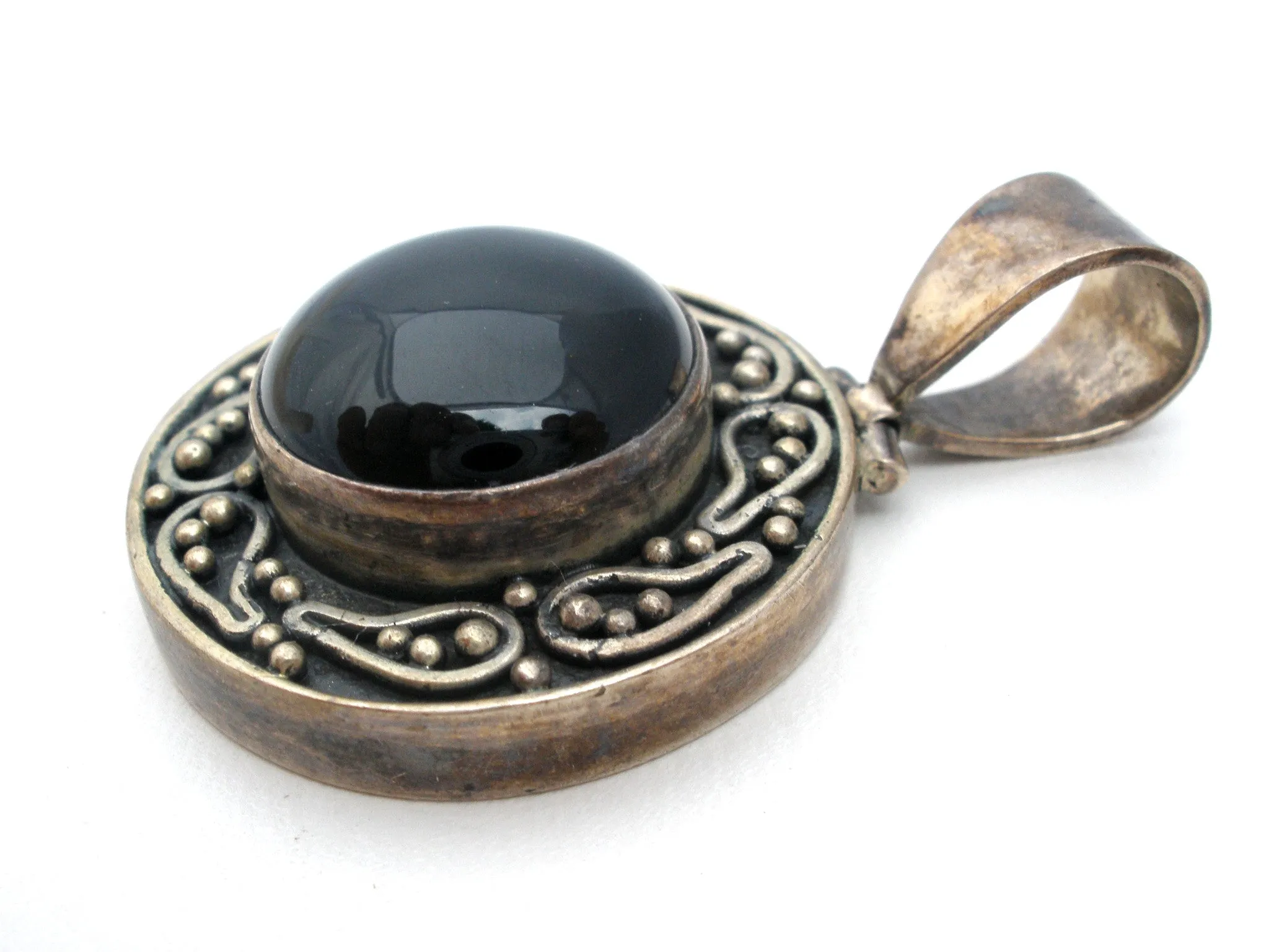 Sterling Silver Black Onyx Pendant Slide Vintage