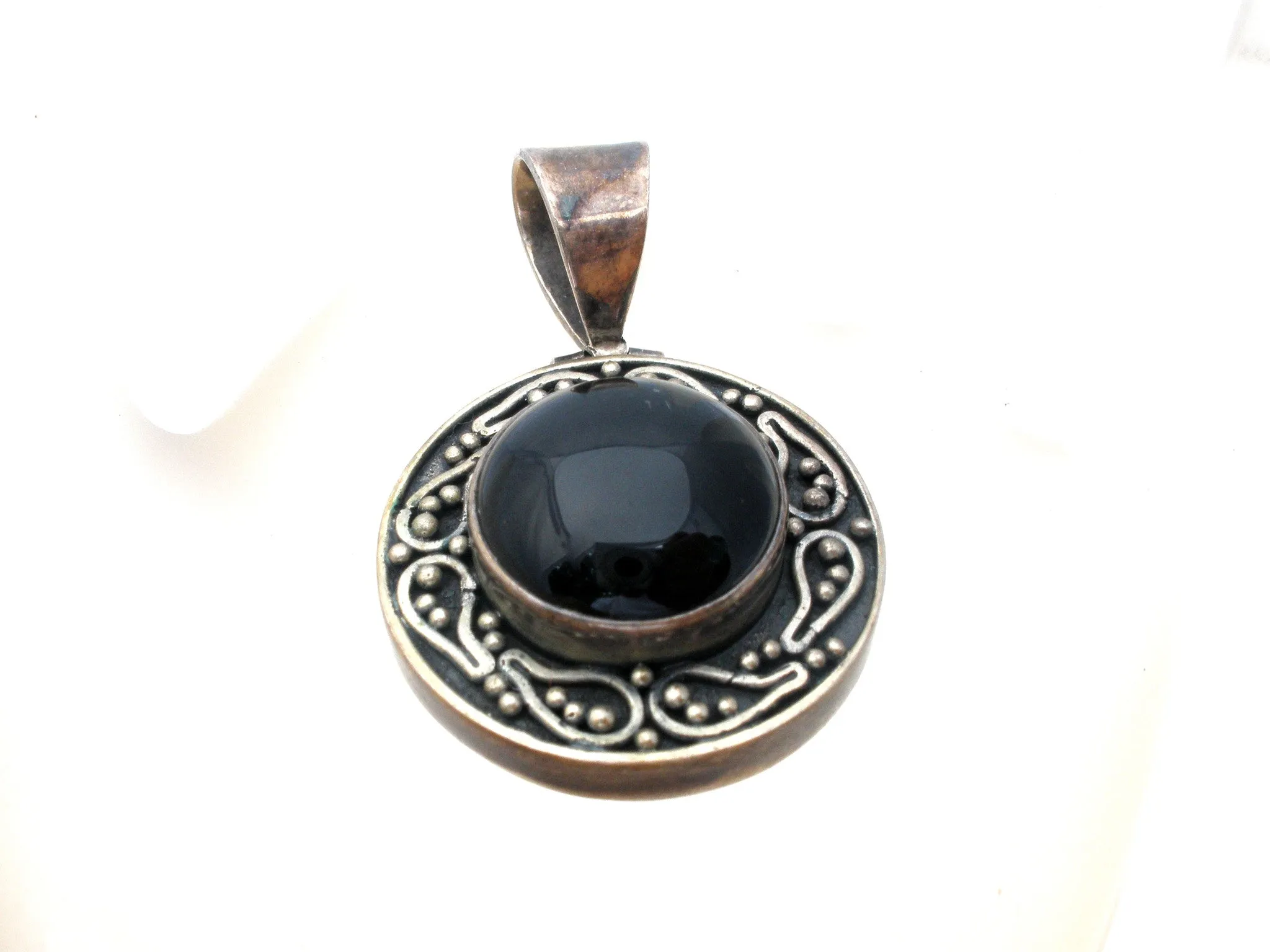 Sterling Silver Black Onyx Pendant Slide Vintage