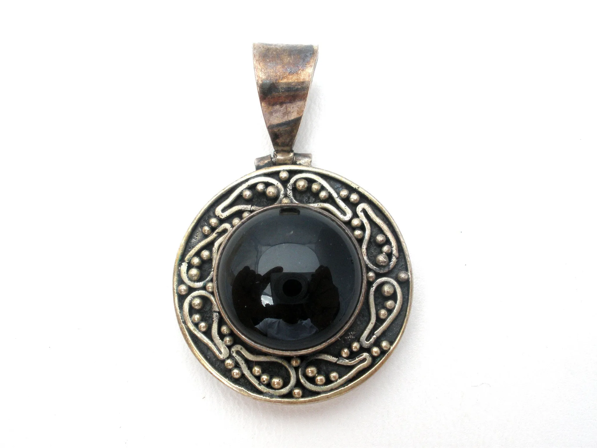 Sterling Silver Black Onyx Pendant Slide Vintage