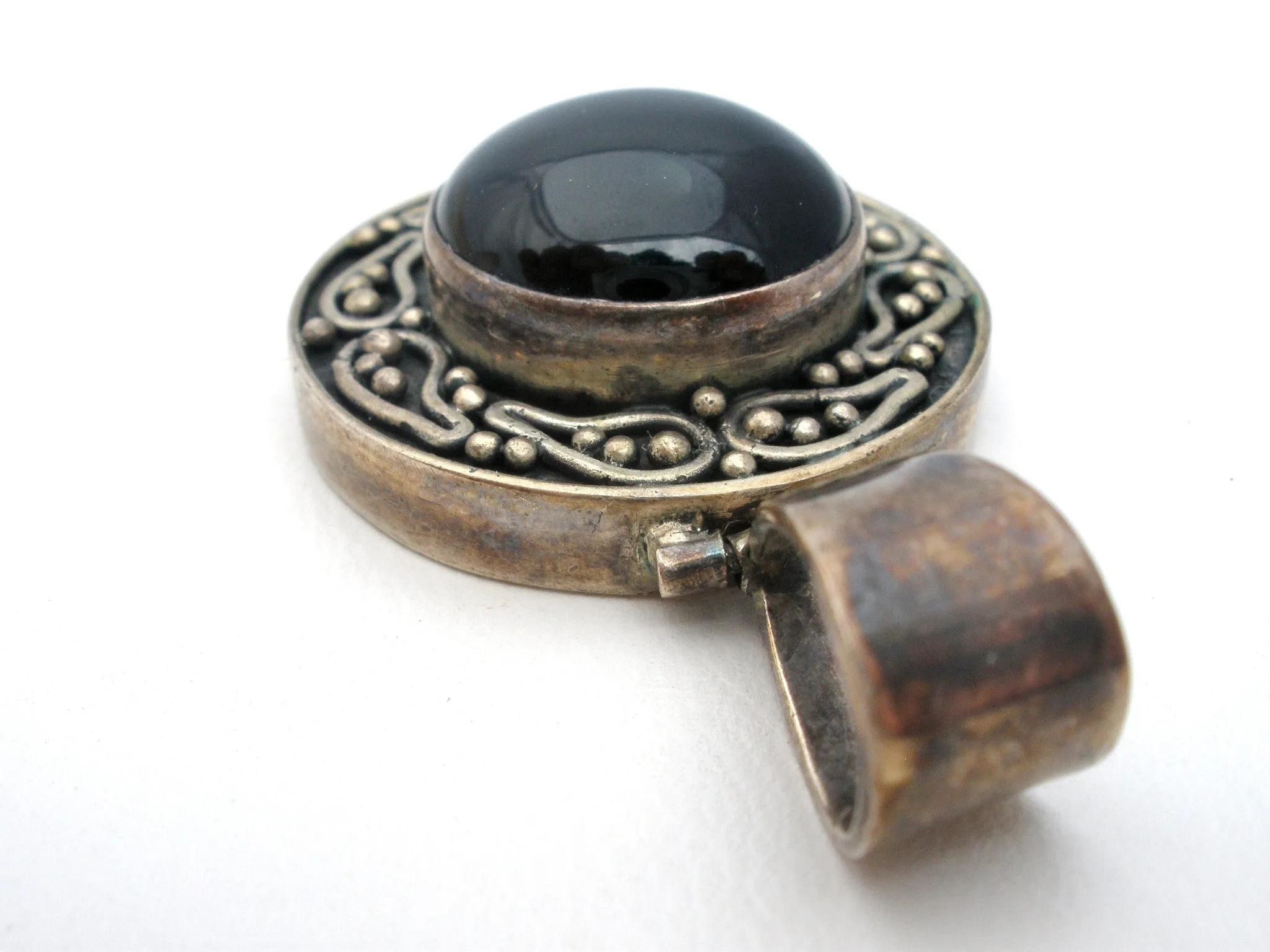 Sterling Silver Black Onyx Pendant Slide Vintage