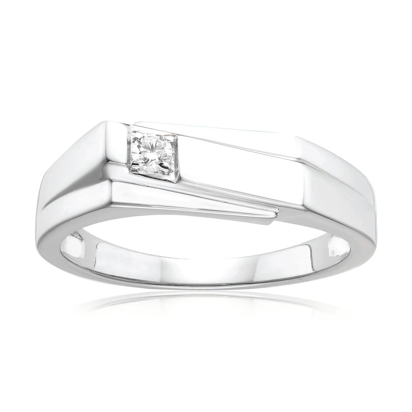 Sterling Silver Cubic Zirconia Three Tier Mens Ring