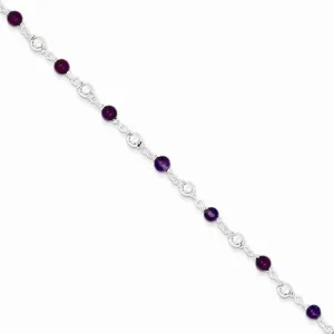 Sterling Silver Polished Amethyst Beaded Bracelet