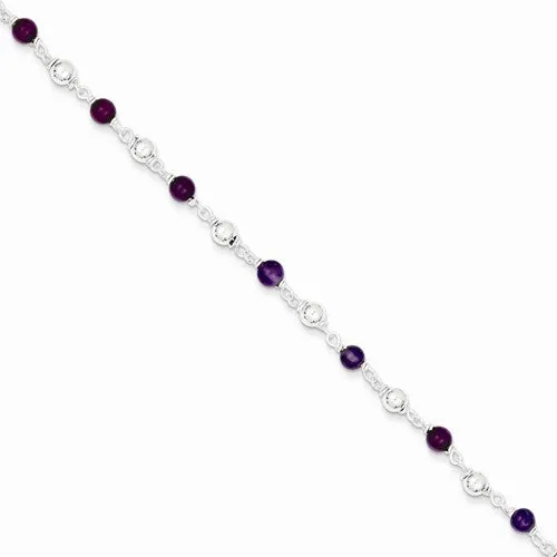 Sterling Silver Polished Amethyst Beaded Bracelet