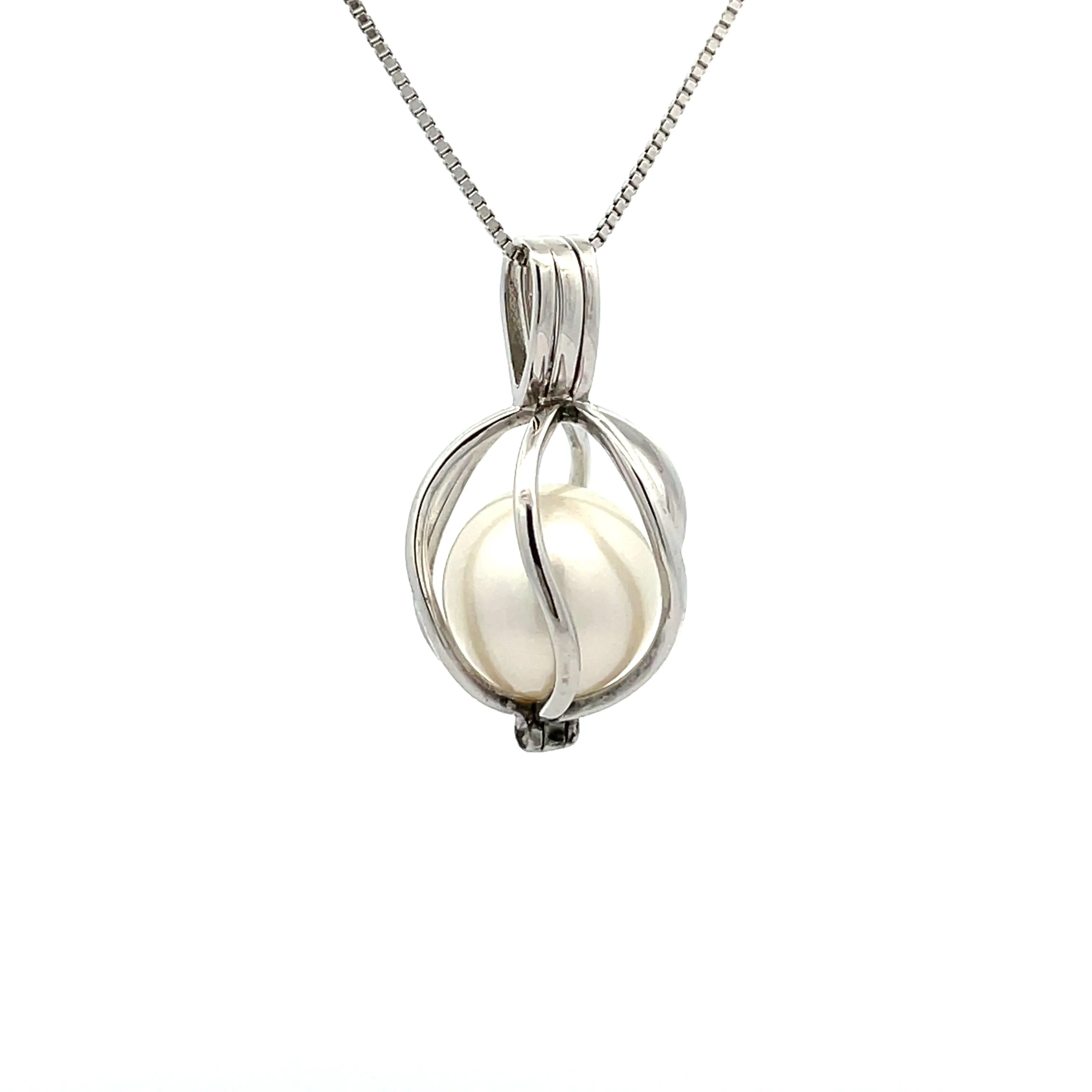 Sterling Silver South Sea Cultured Curved Cage Pearl Pendant