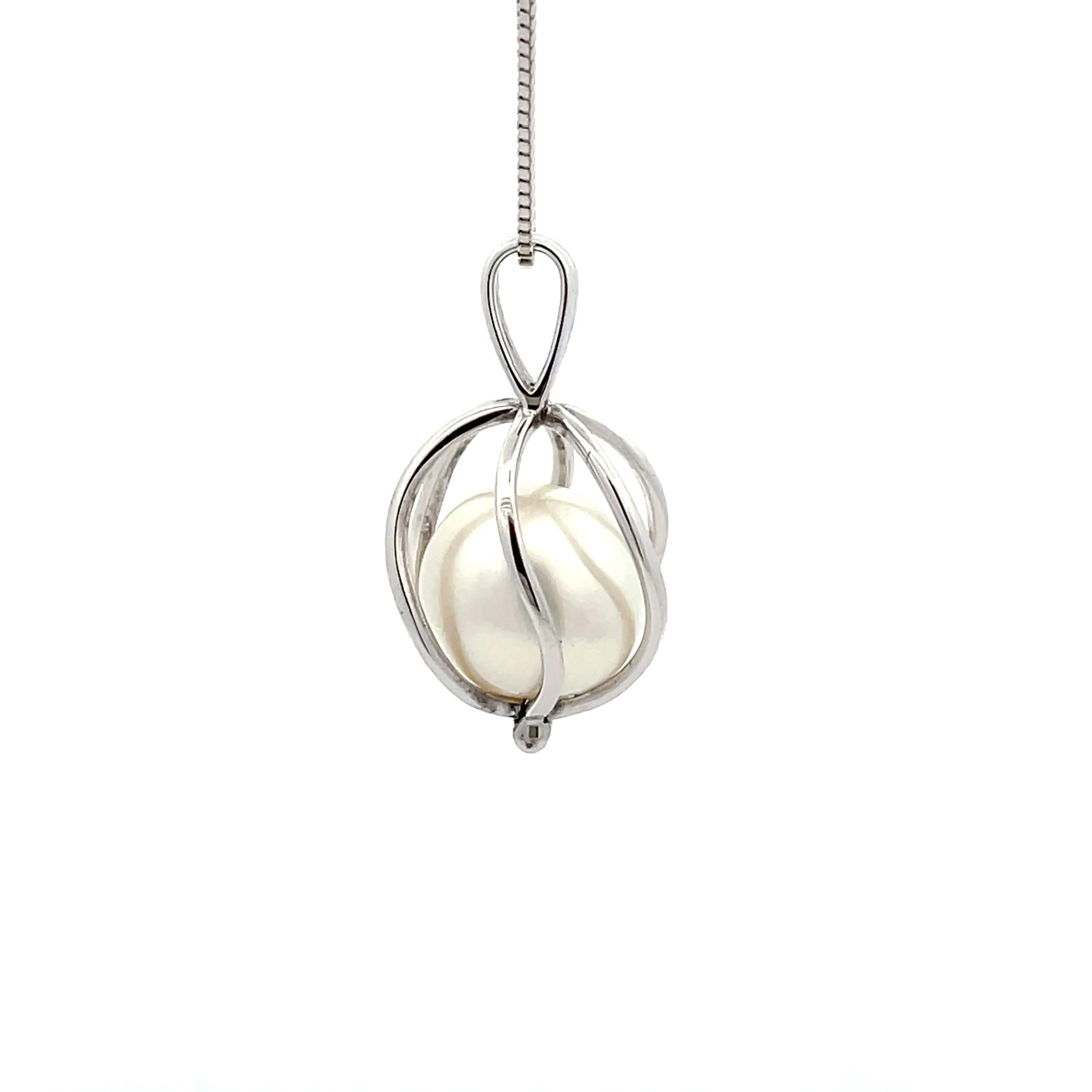 Sterling Silver South Sea Cultured Curved Cage Pearl Pendant