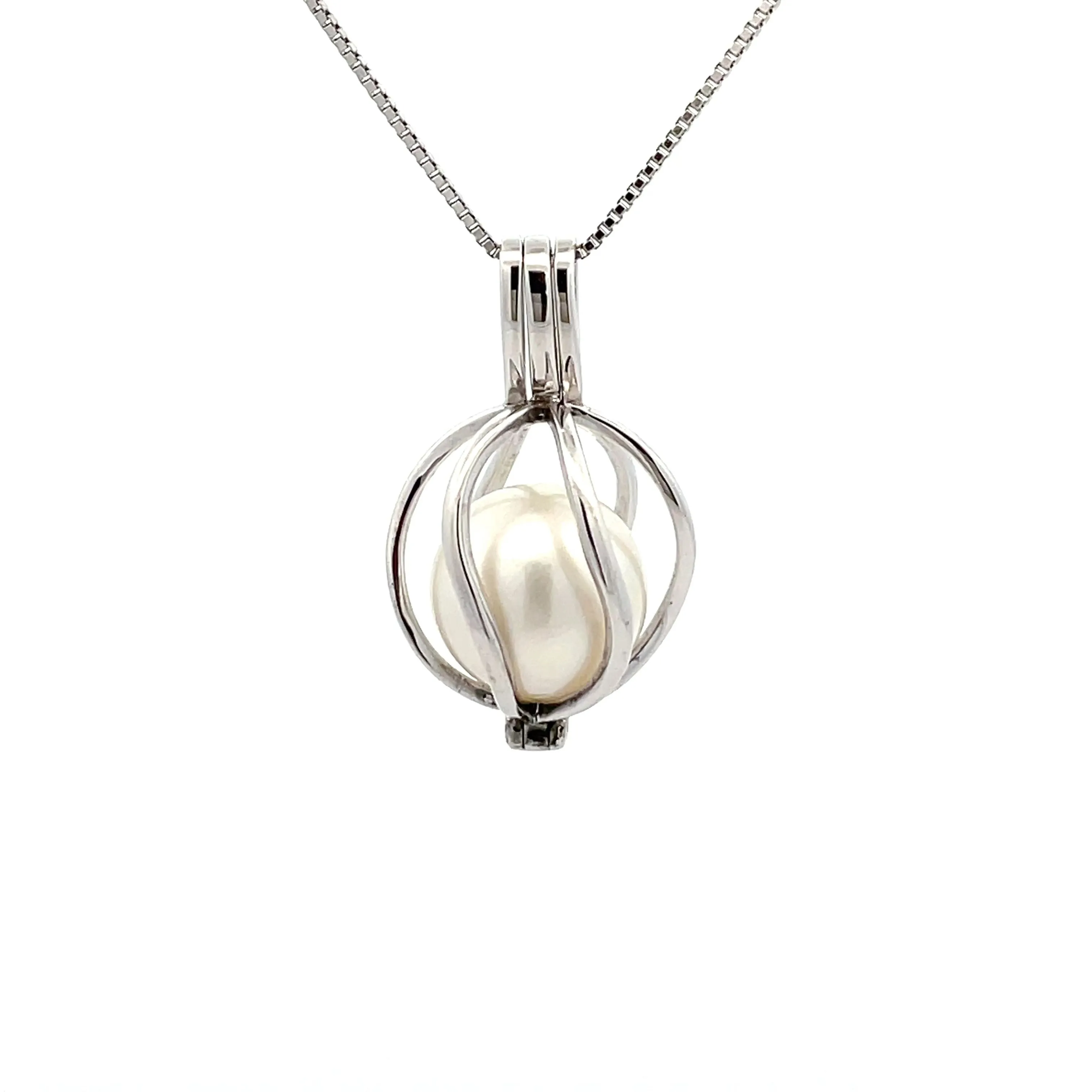 Sterling Silver South Sea Cultured Curved Cage Pearl Pendant