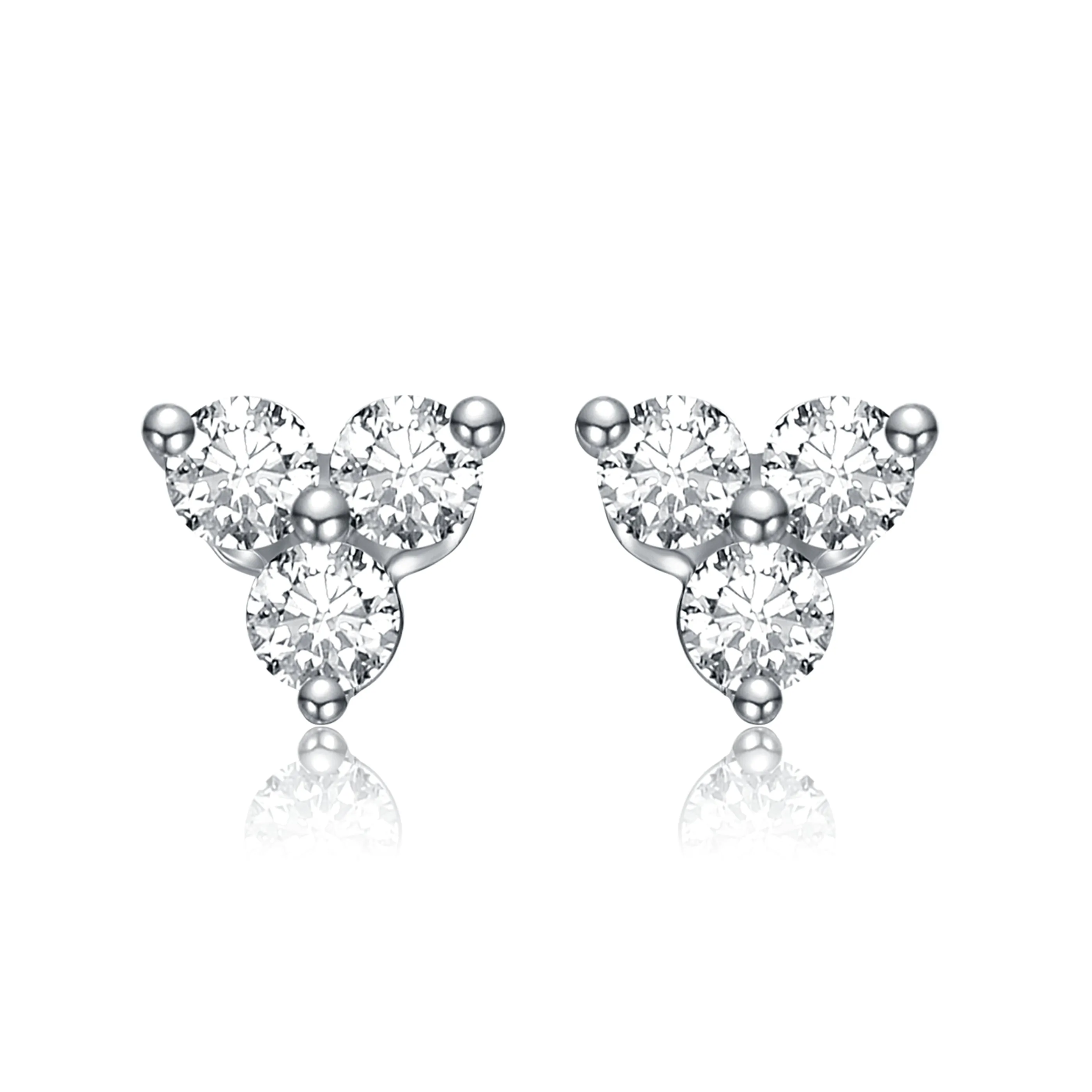 Sterling Silver White Gold Plated with 0.55ct Lab Created Moissanite Triple Cluster Stud Earrings