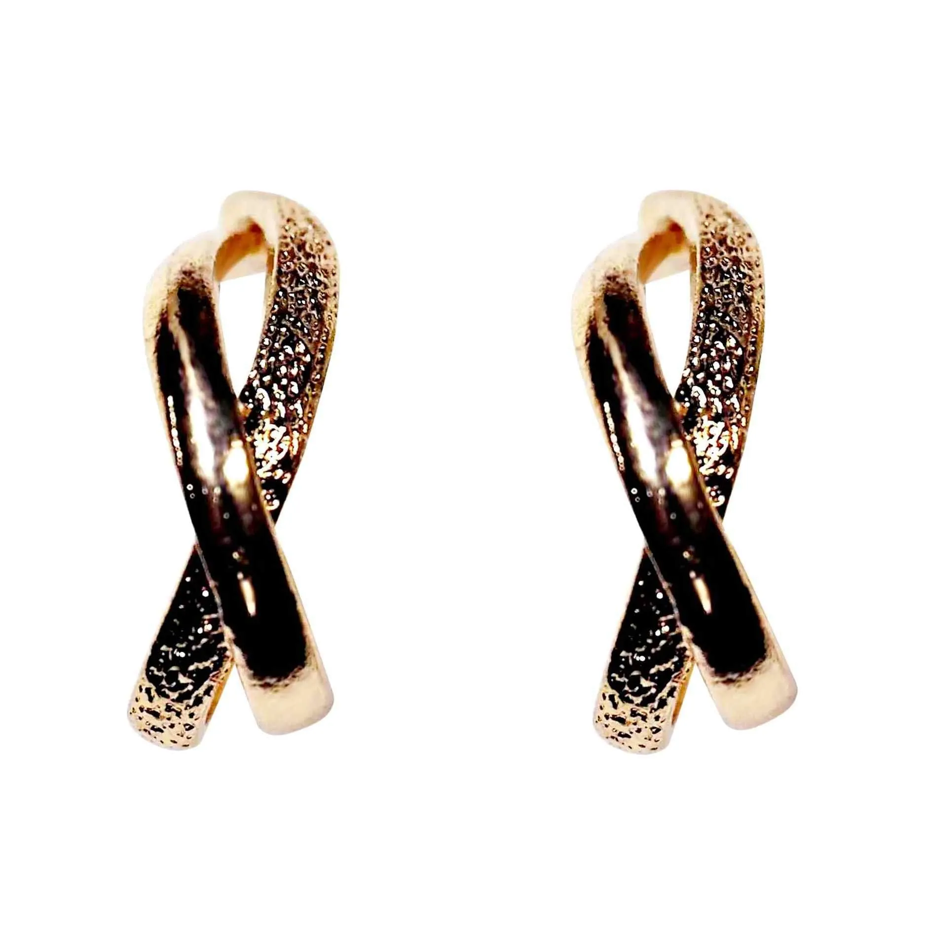 Textured Cross Invisible Clip On Hoop Earrings (Gold/Silver)