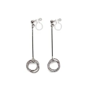 Textured triple hoop clip on earrings ( Silver tone )