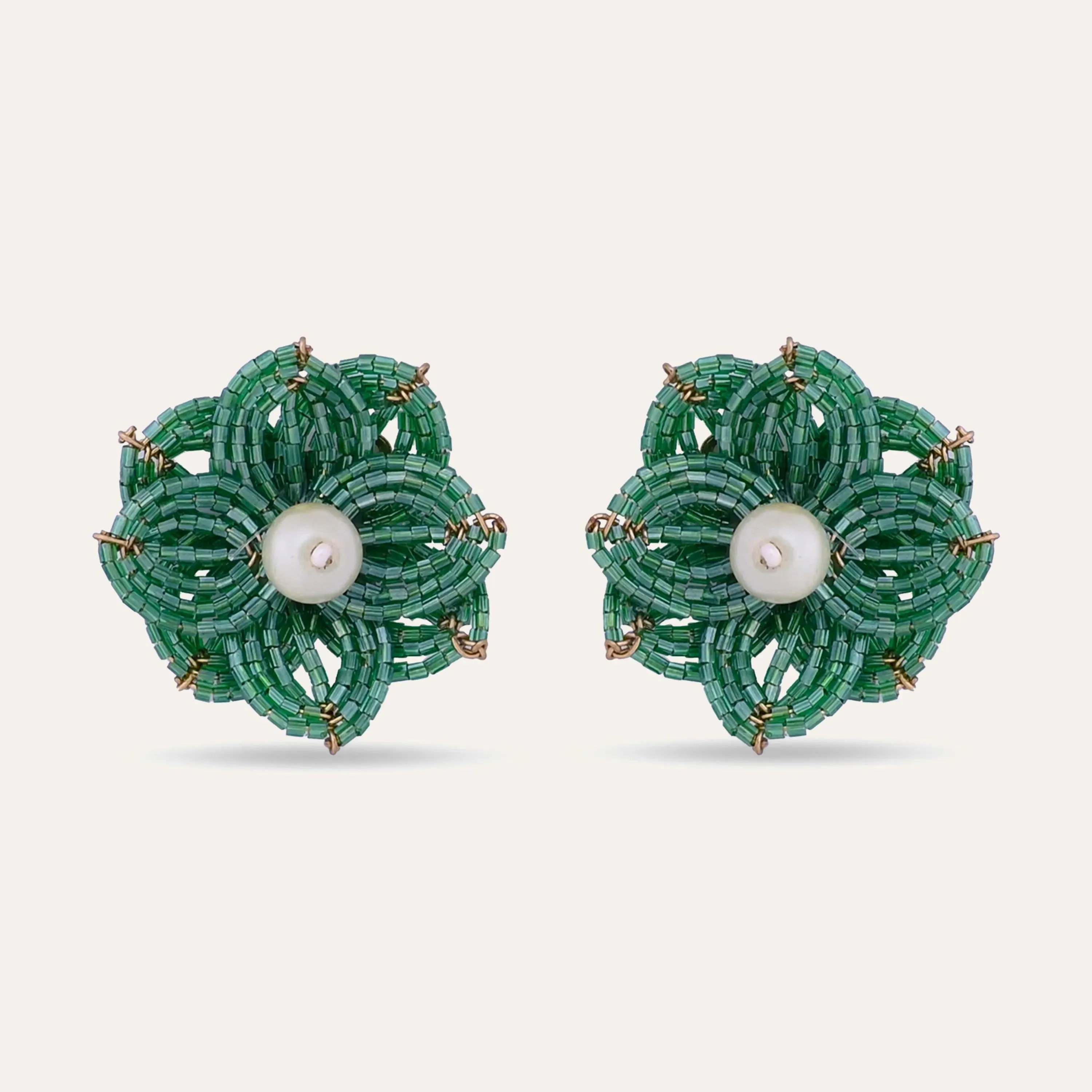 TFC Green Cutdana Sweet Bloom Stud Earrings