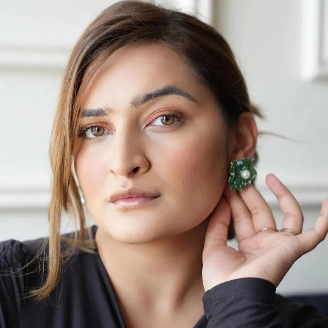 TFC Green Cutdana Sweet Bloom Stud Earrings