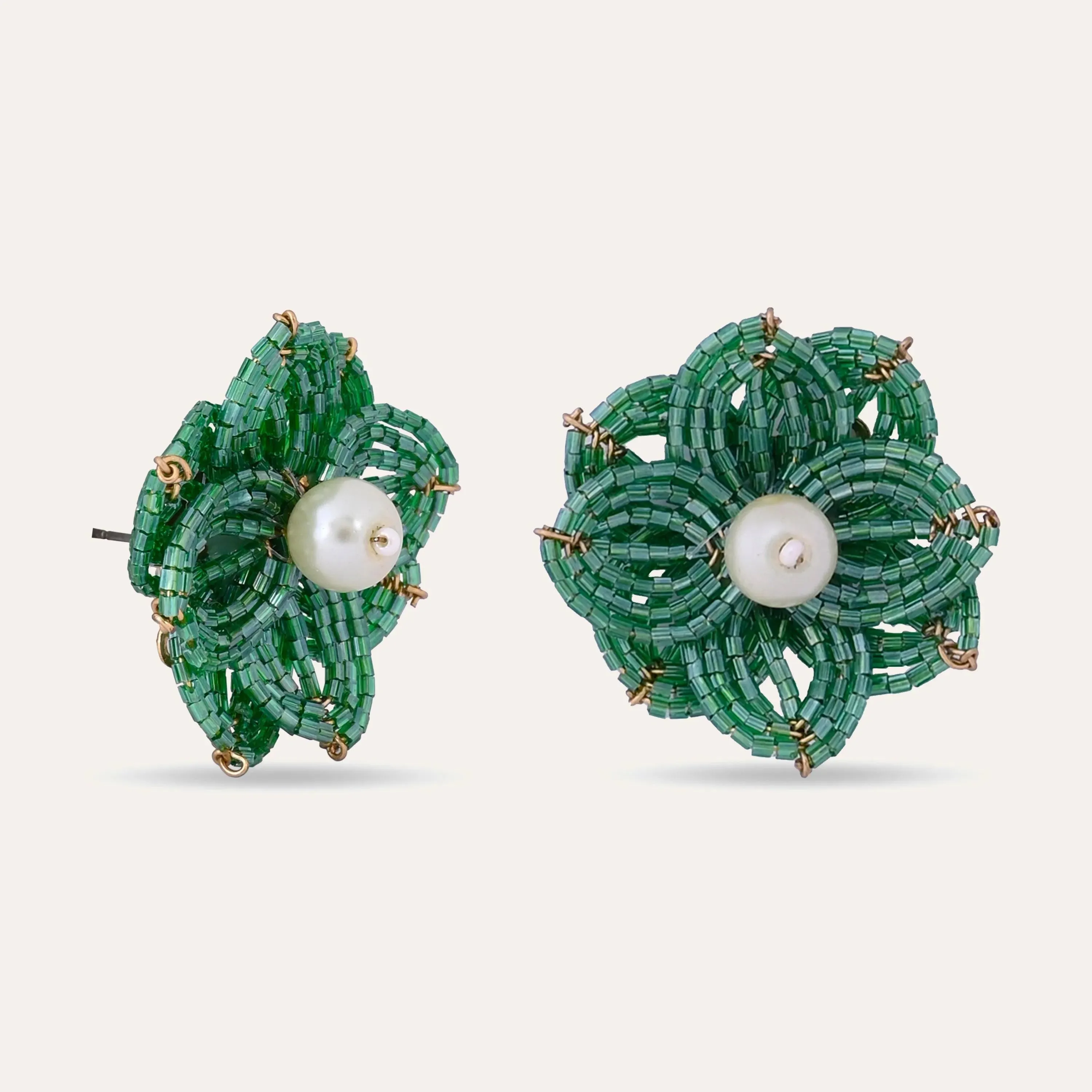 TFC Green Cutdana Sweet Bloom Stud Earrings