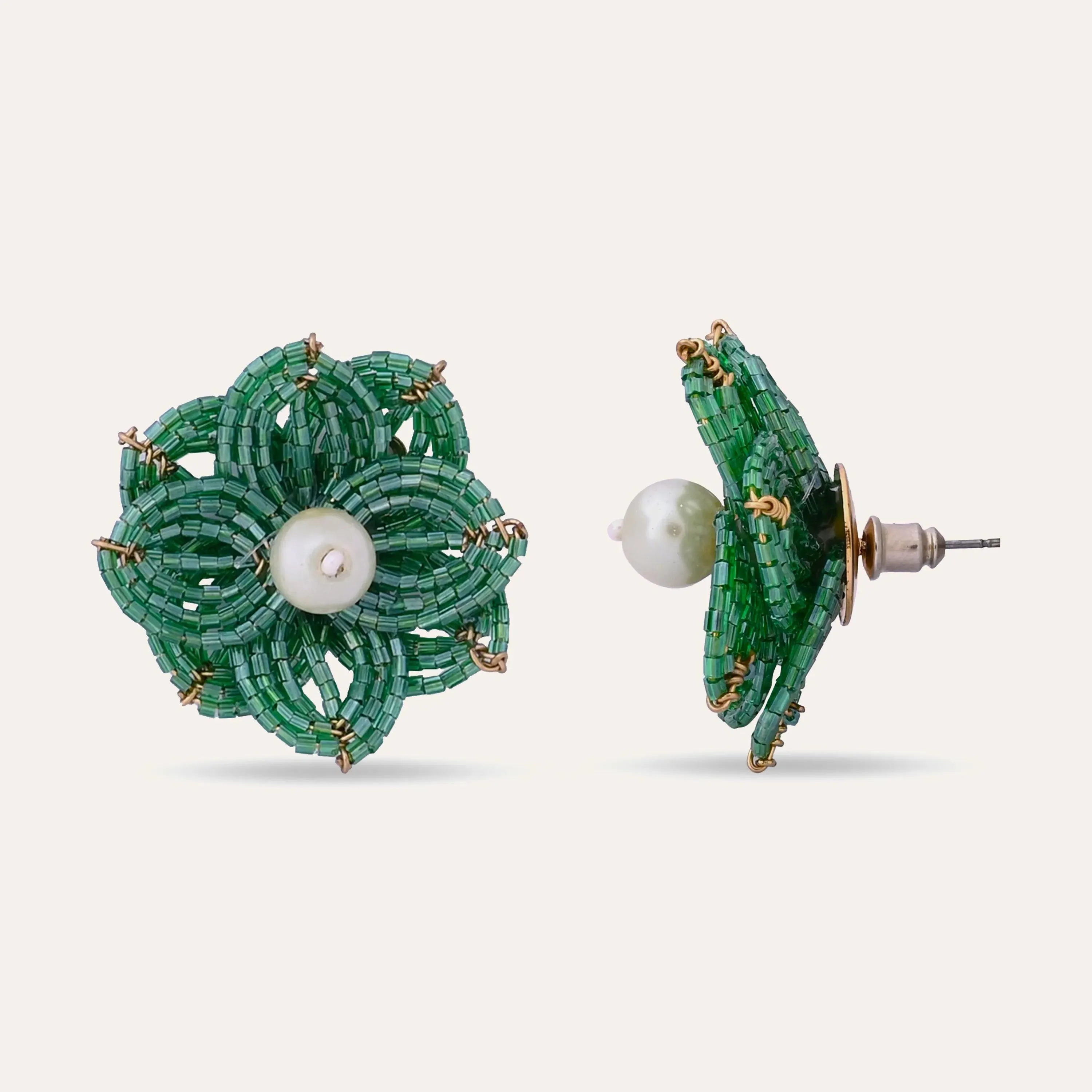 TFC Green Cutdana Sweet Bloom Stud Earrings